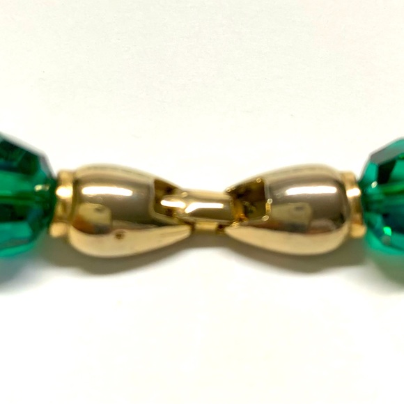 Vintage Faceted Crystal Ab Coated Long Necklace EMERALD GREEN Hand Knotted 60's - Picture 10 of 10
